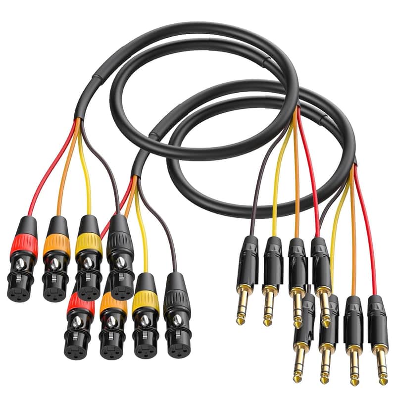 4 Channel XLR Female to 1/4 Snake Cables 3ft, 6.35mm TRS to XLR Microphone Cable Stereo Audio Balanced Line Gold-Plated Pins - 2 Pack image 1