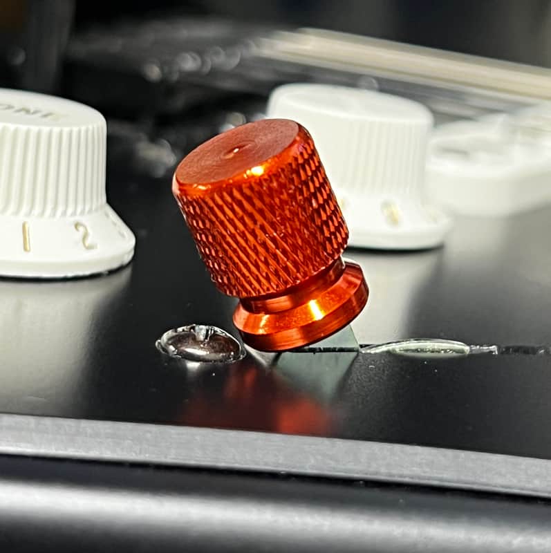 Kinnatone Orange Skirted Knurled 3 or 5 way Blade style Switch Tip Knob For Strat or Tele Charvel,Jackson,PRS, Ibanez and more image 1