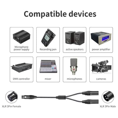 2Pack XLR Female to Dual XLR Male Y Splitter Cable, Female XLR to 2 Male XLR Y Cable,XLR Splitter 1 Female to 2 Male for Micphone Mixer Amplifier- 3.3Feet image 3