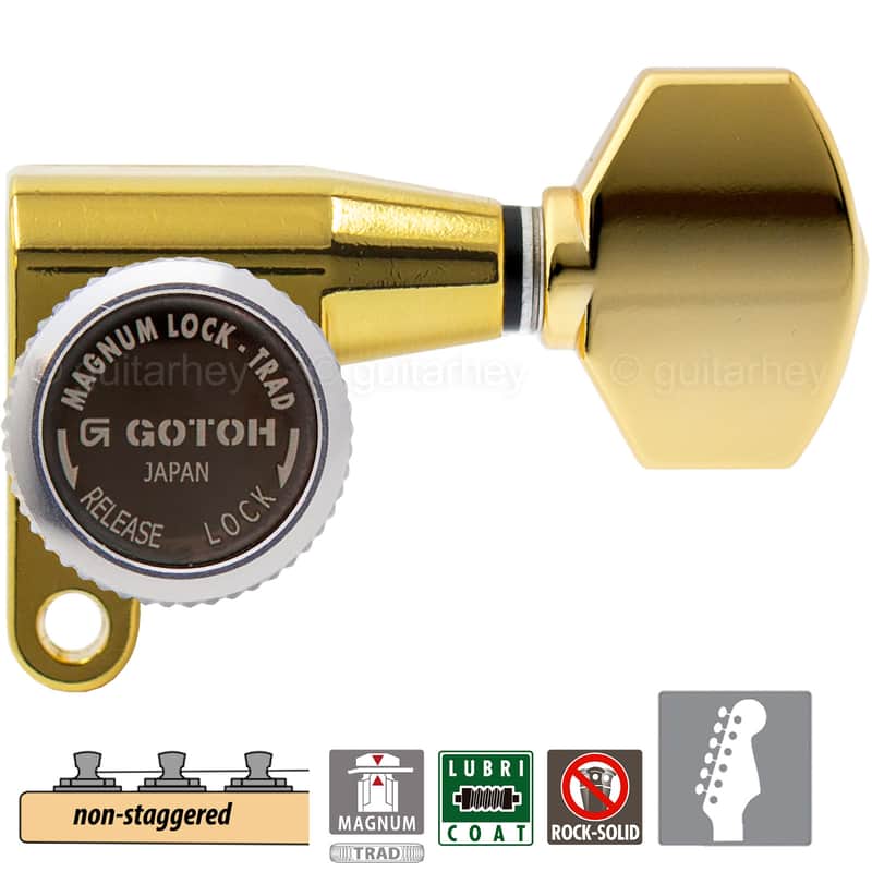 NEW Gotoh SG360-07 MGT 6 In-Line Set Non-Staggered Locking Tuners Keys - GOLD image 1