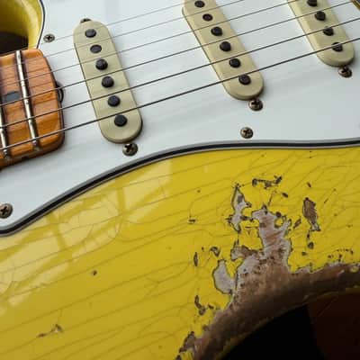 2026 Fender Custom Shop ‘69 Stratocaster SR25 Heavy Relic Matching Reverse Headstock - Aged Canary Yellow image 13