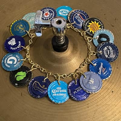 Upcycled Percussion - Bottle Cap Ching Ring - Hi Hat Tambourine - Multi Blue image 2