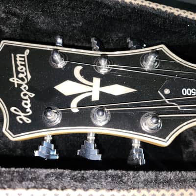 Hagstrom HJ500 Natural Gloss Hollow Body Electric Guitar – Jazz Archtop – Dual Humbuckers – Hardshell Case 2000s - 2010s - Natural Gloss Top with Dark Figured Back & Sides image 4