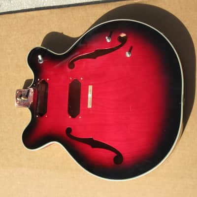 Vintage 1960s Univox Red Sunburst Semi Hollow 335 Guitar Body Japan Teisco Nice image 2