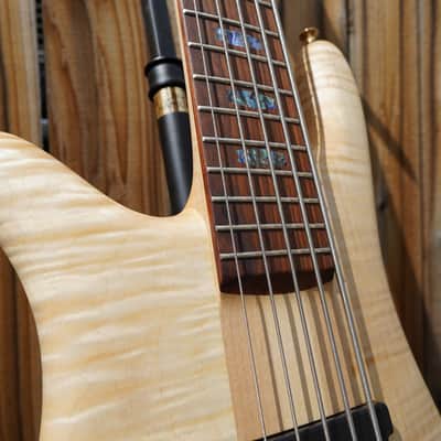 Spector USA NS-5XL - Curly/Flame Solid Wings Oil Finish Left-Handed 5-String Bass Guitar w/ Black Tolex Case (2023) image 7