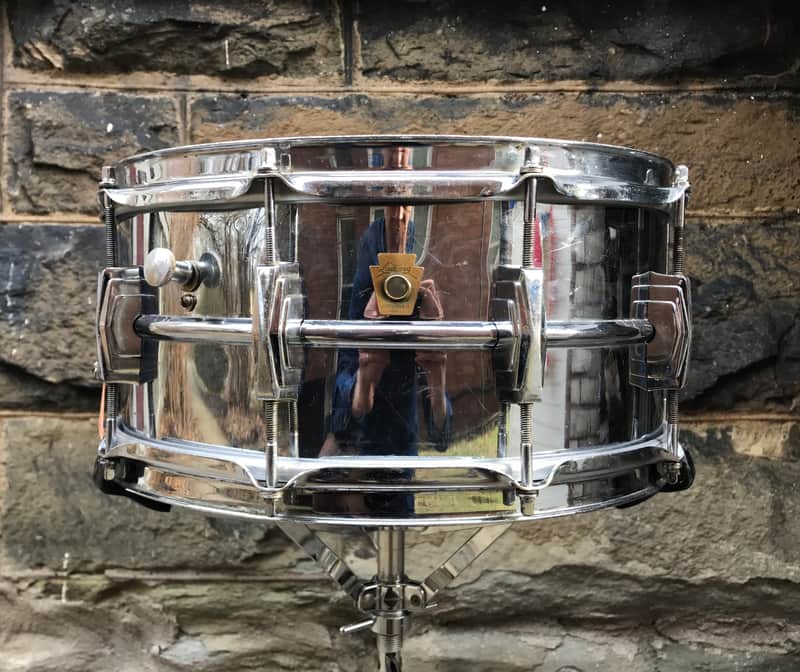Ludwig No. 402 Super-Ludwig 6.5x14" Chrome Over Brass Snare Drum with Keystone Badge 1960 - 1963 image 3