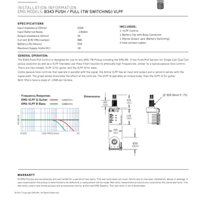 EMG B343 25K VLPF PUSH/PULL PPP ACTIVE TONE SHORT POT VARIABLE LOW PASS FILTER ( X SERIES PICKUPS ) image 3
