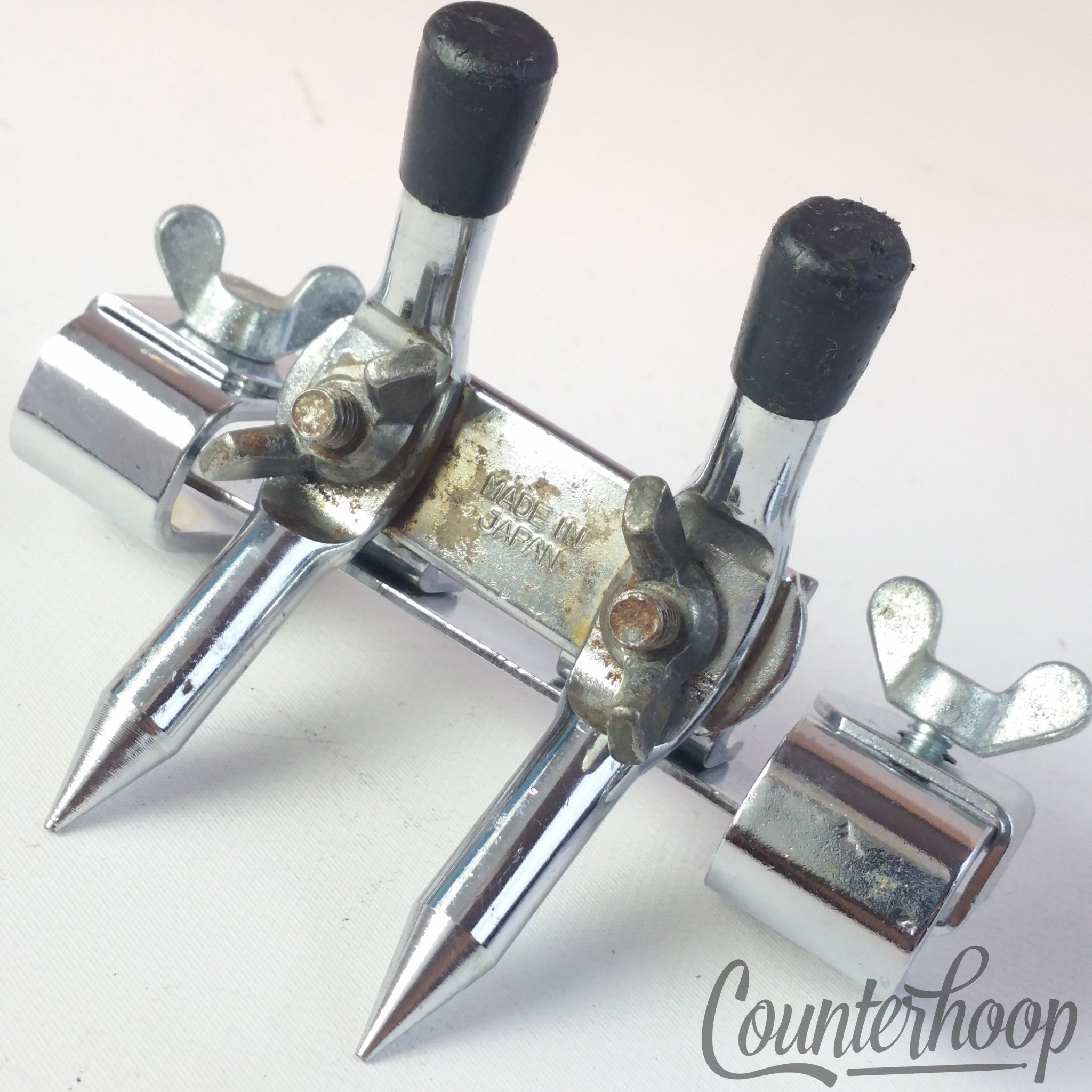 Pearl Bass Drum Spurs Clamp-On Hoop Mount Anchor Spikes Legs Vintage 60s Japan* - Mint / 6.95/24.95 — main photograph