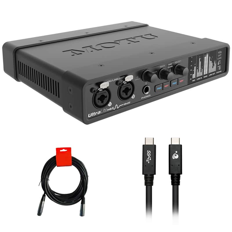 MOTU UltraLite-mk5 Desktop 18x22 USB Type-C Audio/MIDI Interface Bundle with IOGEAR USB Type-C To US image 1