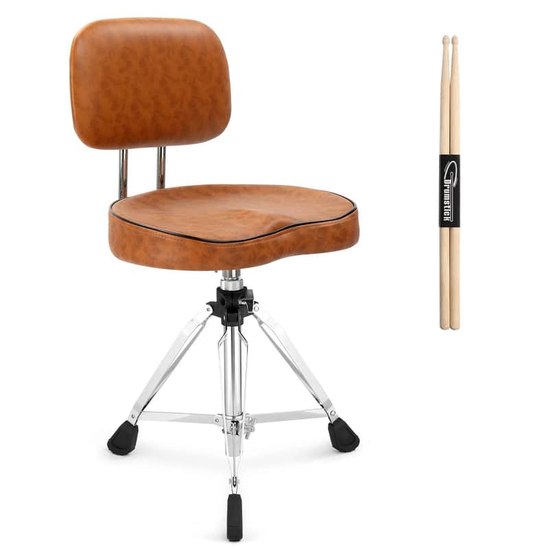 Drum Throne with Backrest,Heavy Duty Adjustable Drum Seat Saddle & 5A Drumsticks image 1