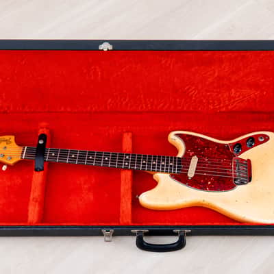 1966 Fender Musicmaster Offset Vintage Guitar Olympic White, Slab Brazilian Board w/ Case image 24