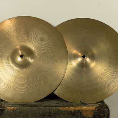 1950s Zildjian 15" A Small Stamp Hi Hat Cymbals 1011g 1069g image 1