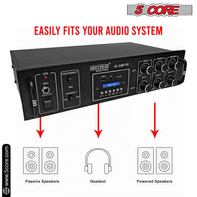 5Core Amplifier Home Audio 65W RMS Stereo Receiver DJ Amp w USB AUX MIC SD Card Input image 4