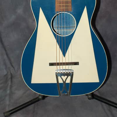 1955 Stella Harmony Sundale Pacific Blue White Pro Neck Reset Plays Great Softshell Case image 2