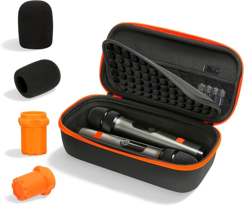 Hard Shell Microphone Case for JBL Wireless Two Mic System & PartyBox Wireless Mic, Carrying Travel Mics Storage Bag with 2 Microphone Cover and 2 Silicone Bases for Karaoke Stage Parties image 1