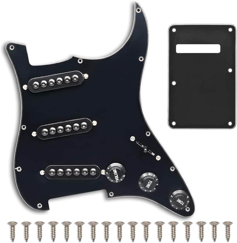 Prewired Pickguard 3 Single Coil Pickups Adjustable Big Screws Loaded Electric Guitar Pickguard for Strandard Straocaster Guitar Parts (Black) image 1