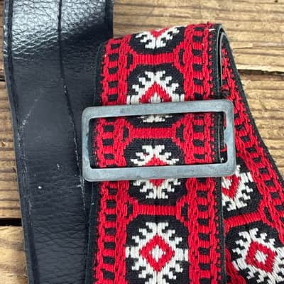 Vintage 1970s Gretsch Jacquard Guitar Strap – Red Diamond Weave image 5