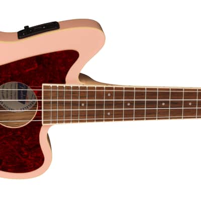 Mint Fender Fullerton Jazzmaster Acoustic Electric Concert Ukulele, Shell Pink image 3