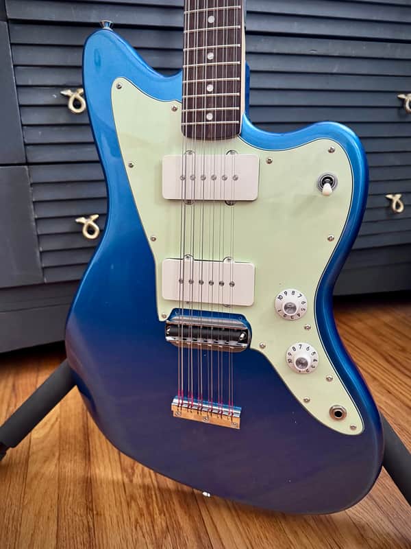 Squier Electric XII Lake Placid Blue w/Waterslide Baritone Rubber Bridge Conversion, Fender 12 String Paranormal image 1