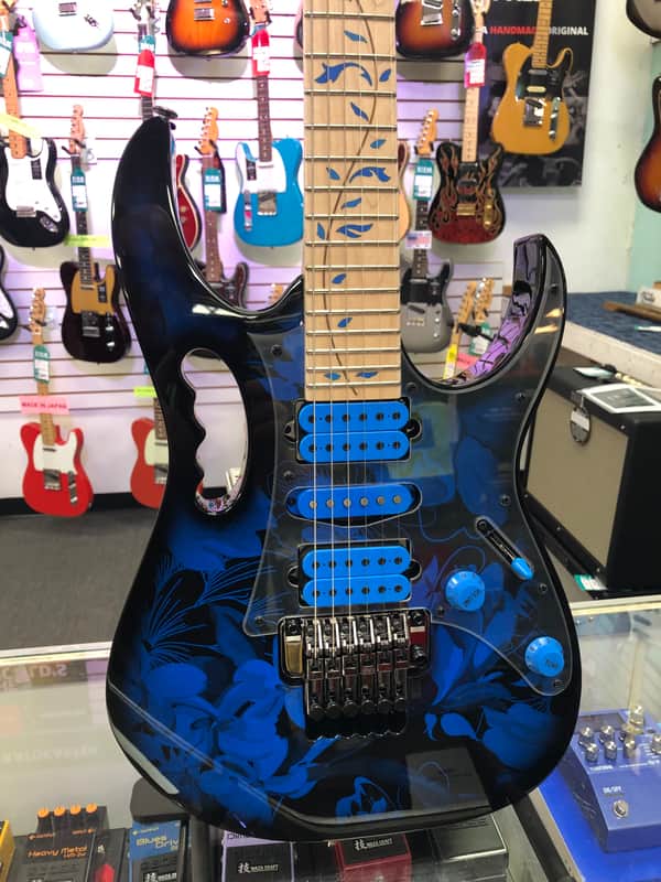 Ibanez Steve Vai Signature Premium Series Jem77 Blue Floral, Maple Fingerboard with Gigbag image 1