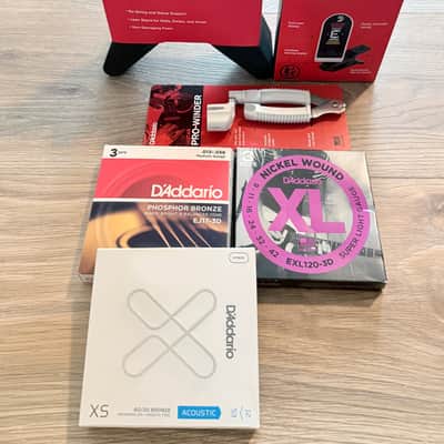 D’Addario Guitar Accessory Bundle – Pro-Winder, Tuner, Neck Rest and 9 Sets of Strings image 1