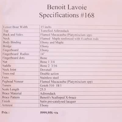 Benoit Lavoie #168 Handmade Acoustic Guitar 2017 - Ebony Fingerboard, Natural image 21