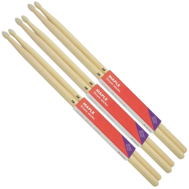 Chord Maple Drumsticks 5B NYLON TIP Bundle of 3 Pairs image 1