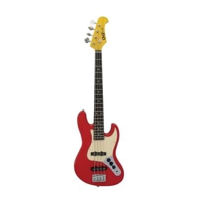 CNZ Audio JB Mini Electric Bass Guitar - Maple Neck, Ivory Pickguard, Fiesta Red image 1