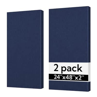 Sound Absorbing Acoustic Wall Panels 2 Pack, 2'' 24''X48'' Fiberglass Sound Dampening Panels, Large Fabric Wrapped Sound Proof Panels For Walls (Navy) image 1