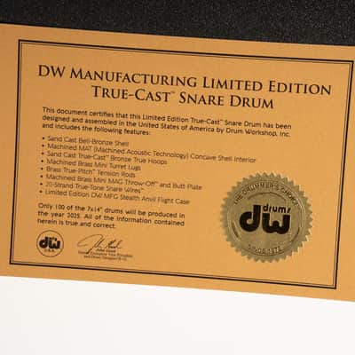 DW DRVZ0714STZ Limited MFG Snare Drum True Cast Bronze and Hardware 14x7" image 11