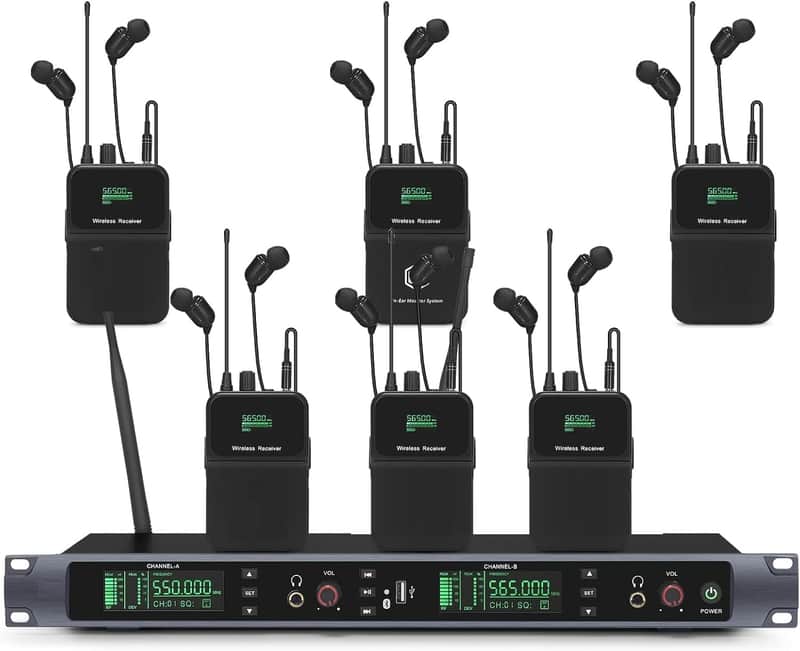 UHF Wireless in-Ear Monitor System – 2-Channel with 6 Bodypacks Mono IEM System, PLL Technology, 300ft Range, Ultra-Low Latency for Live Stage, Recording Studio & Musicians image 1