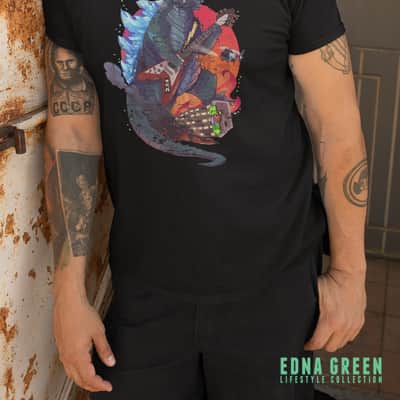 Godzilla Guitar Custom Printed T-Shirt - Large Black image 3