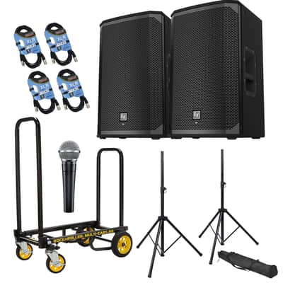 (2) EV EKX-12P Powered Speaker, Rock-N-Roller R2RT, SM58 Mic, Speaker Stands, (4) XLR Cables Bundle image 1