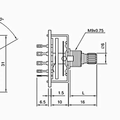 4 pole- 3 position Knurled Rotary Switch / Good for 2 Pickup Selector image 3