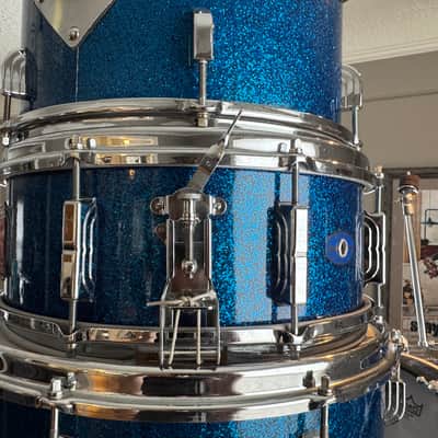 1963 Shelly Manne w Matching Snare Leedy Slingerland Drum set 13/16/22 w 5.5x14 EXC Blue Sparkle image 10