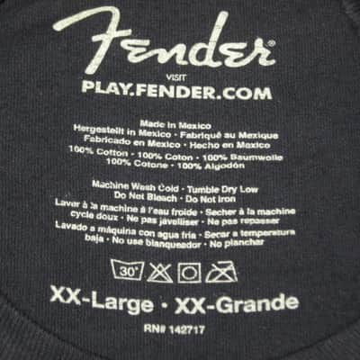 new with Fender paper hang tag A+ shape genuine Fender Custom Shop "Taking Over Me" Size XX-Large (XXL) short sleeve T-Shirt, 100% Cotton -- Black Shirt with Distressed Tan, Gray, & Black Graphic -- Fender P.N (part #): 9101020806 image 5