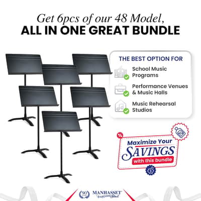 Music Stand For Sheet Music - Bulk Pack Of 6 Stands - 48 Symphony Model - Long Lasting, Durable Stand - Adjustable Height - 20" By 12" - Made In The Usa image 2