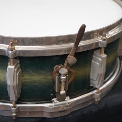 1938 Ludwig & Ludwig 'King Louie' 5x14" 3ply Snare Drum - Green & Gold Duco image 14