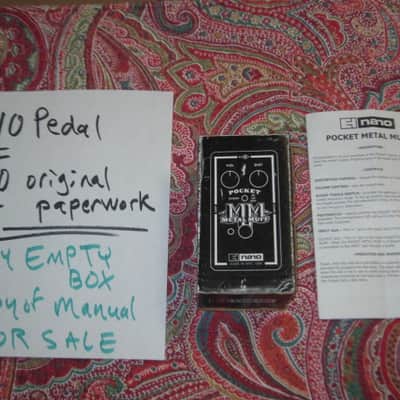 used condition Electro-Harmonix EMPTY CARDBOARD BOX and copy of Owner's Manual ONLY for Pocket Metal Muff (NO pedal, NO original Owner's Manual, NO warranty / registration paperwork) 2010s - BOX: cardboard - OUTER AREAS: Mostly black/GRAPHIC: black&white image 1