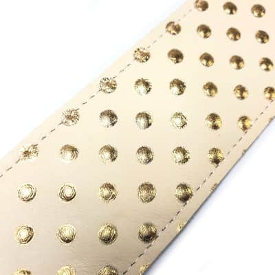 Beige Gold Leather Premium Leather Guitar Strap- Gold Polka Leather Guitar Strap-100% Leather Guitar Strap- Acoustic, Electric Bass Guitars image 4
