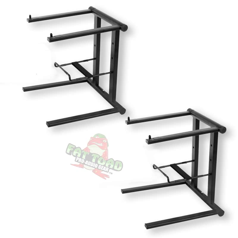 DJ Laptop Stand with Sub-Tray Shelf (2-PACK) by FAT TOAD | Folding Pro Audio Computer Tabletop Rack Stand for iPads, Mixers & Tablets | Portable PC Stand for Stage, Booth & Office image 1