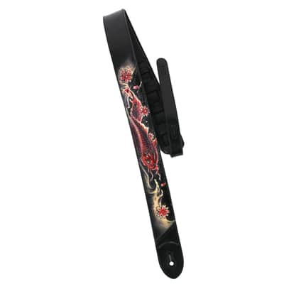 Walker & Williams KB-24 Skinny Black & Ruby Red Carved Grain Leather Strap w/Koi Design image 6