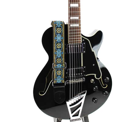 Walker And Williams H-01-MET Vintage Series Blue And Gold Mandala Woven Guitar Strap image 3