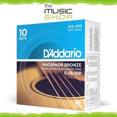 10 Pack, D'Addario EJ16-10P 12-53 Light Phosphor Bronze Acoustic Guitar Strings image 1