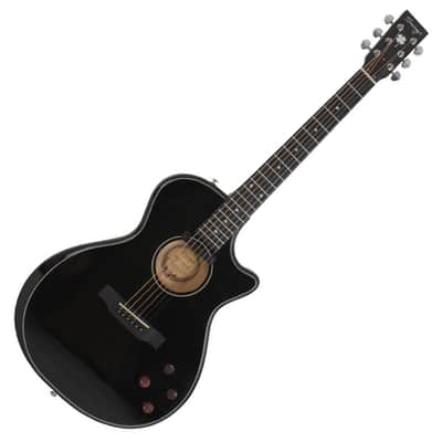 Swing Hybrid-Black All Solid Electric Acoustic Slim Guitar Piezo Magnetic Pickup image 1