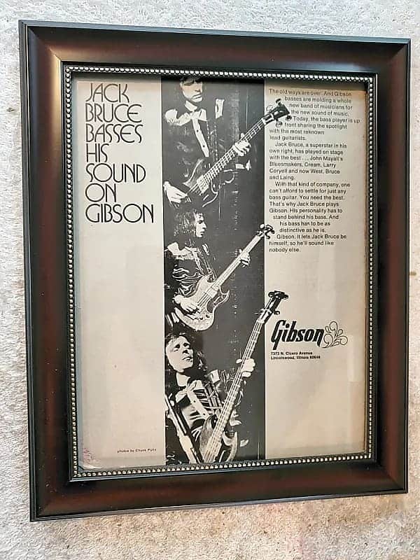 1973 Gibson Guitars Promotional Ad Framed Jack Bruce Gibson EB-3 Original image 1