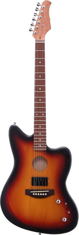 6 String Semi Hollow Electric Acoustic Guitar Sunburst, Right image 1