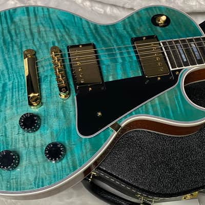 NEW! Gibson Dealer Select Custom Shop Les Paul Custom AAA Flame Top - Aqua Blue - Authorized Dealer - WOW! 8.2 lbs - G07380 image 9