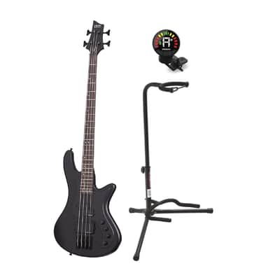 Schecter Stiletto Stealth 4-String Bass Guitar (Satin Black) Bundle image 11