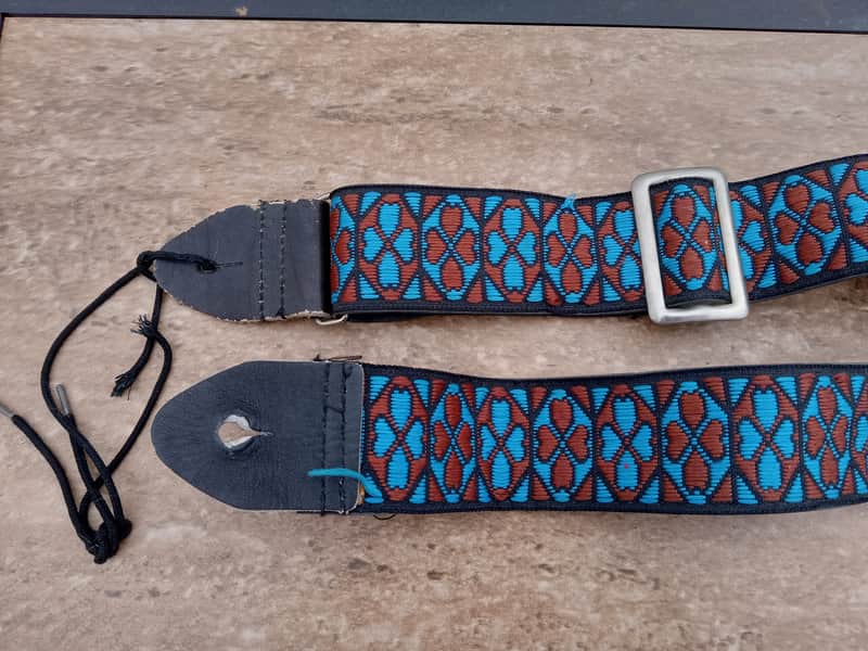 Vintage 1970's Ace-Style Guitar Strap! Blue, Red Heart Pattern, Metal Buckle! Original Case Candy! image 1